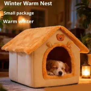 Dog House Semi Enclosed Warm Pet Bed Removable Washable Sponge Nest Indoor Cozy Kennel